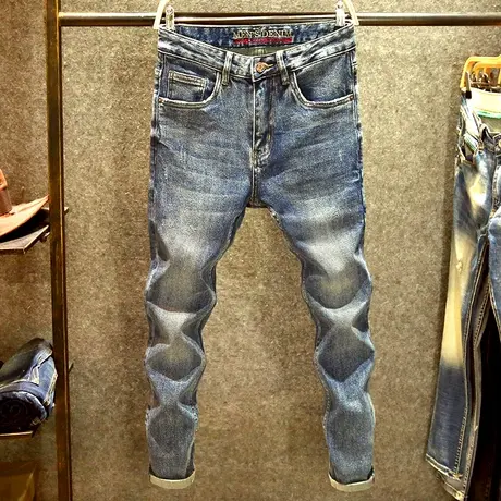 春季耐磨牛仔裤男修身弹力青年裤子高端重磅水洗复古男装直筒长裤商品大图