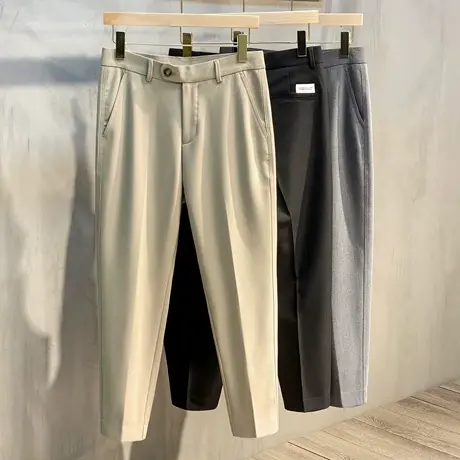 抗皱免烫2023年春秋新款男士小西裤商务休闲男西装裤九分韩版修身图片