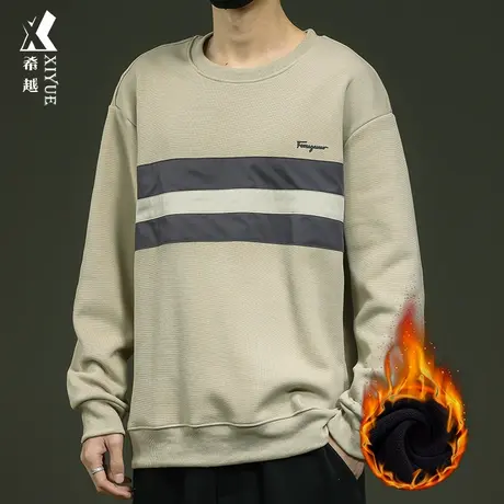 冬季加绒加厚卫衣男宽松大码男士外套重磅420g奥粒绒美式条纹上衣商品大图