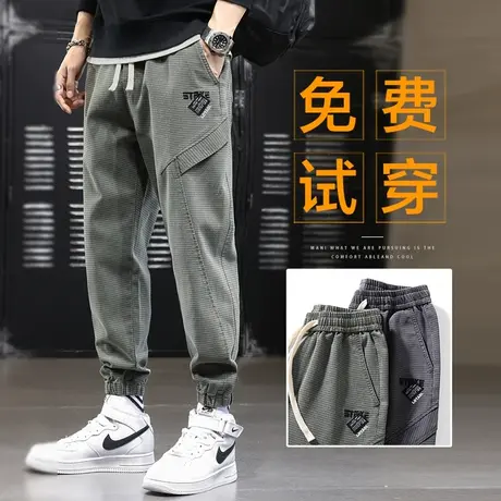 军绿色哈伦工装裤男士束脚宽松春秋款秋冬季休闲长裤子男裤高级感商品大图