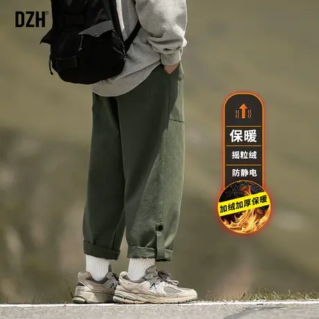 男生军绿色裤子男冬季加绒加厚潮牌休闲直筒裤宽松保暖2024年新款商品大图
