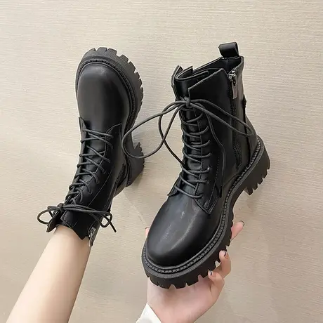 马丁靴女英伦春秋薄款中筒厚底夏法式小踝靴子增高2024年新款短靴商品大图