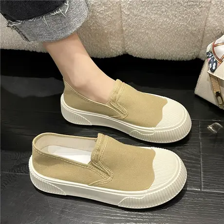 小白鞋女夏季薄款2024新款透气帆布鞋一脚蹬软底舒适厚底休闲鞋子商品大图