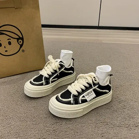 小白鞋女2023年新款爆款秋季网红超火帆布板鞋厚底百搭小众运动鞋商品大图