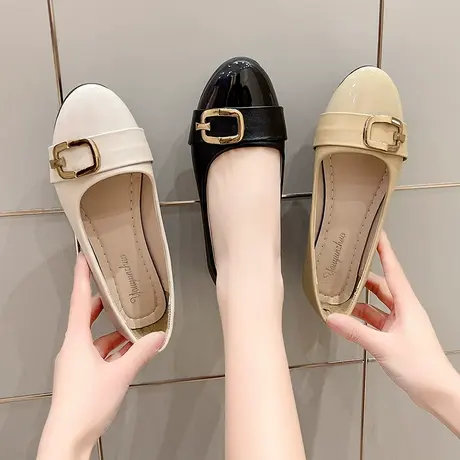 单鞋女2024新款夏季法式晚风平底奶奶鞋一脚蹬软底皮鞋春秋款鞋子商品大图