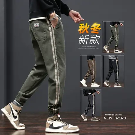 秋冬季日系潮牌工装裤男士休闲长裤束脚宽松条纹运动冬裤男款冬季商品大图