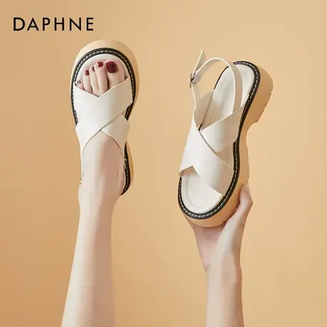 达芙妮厚底凉鞋女夏网红舒适今年新款设计感小众一字带松糕沙滩鞋图片