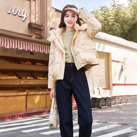 【直播间】香影小个子短款羽绒服女2023冬季新款时尚白鸭绒立领商品大图