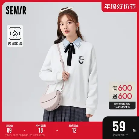 森马卫衣女印花宽松上衣个性休闲风冬季圆领落肩摇粒绒套头衫百搭图片