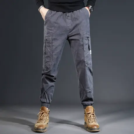 灰色工装裤男秋冬款2023新款潮牌宽松束脚弹力美式休闲男士裤子商品大图