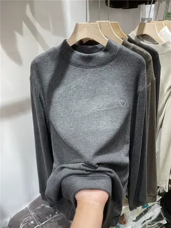 欧货半高领刺绣三角保暖双面德绒卫衣女2024秋冬新款宽松减龄上衣商品大图