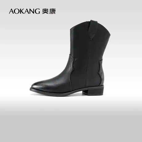 奥康女鞋 冬季新款棕色潮流美拉德风时尚百搭短靴简约牛仔靴短靴商品大图