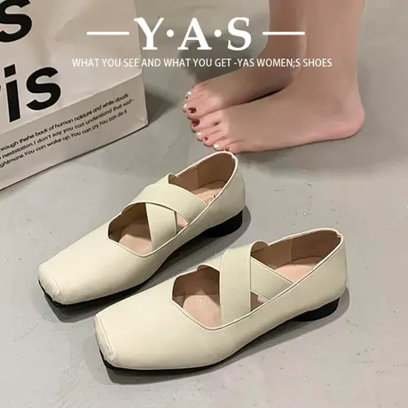 2024新款时尚复古奶奶鞋女方头浅口粗跟单鞋芭蕾舞交叉带玛丽珍鞋商品大图