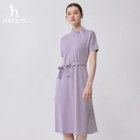 【斜领大摆裙】Hazzys哈吉斯夏季修身版显瘦裙子纯棉针织连衣裙女图片