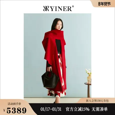 【中国红】YINER音儿女装冬季绵羊毛羊绒双面毛呢大衣商品大图