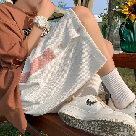 华夫格排扣短裤女夏季薄款直筒休闲运动裤设计感小众五分中裤ins图片