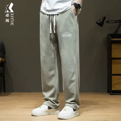 希越印花休闲直筒裤男士春季2024新款宽松大码阔腿拖地潮流长裤子商品大图