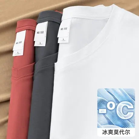 莫代尔棉冰丝t恤男士短袖V领纯色白色上衣服夏季透气凉感速干半袖图片