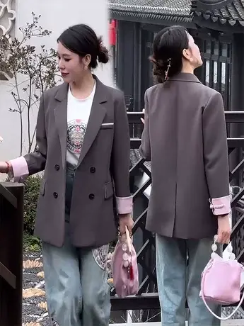 2024年春秋季西装外套女士新中式高级感显瘦小个子双排扣小西服女商品大图