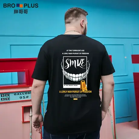 胖哥哥潮流印花胖子大码短袖T恤男宽松200斤加肥加大夏季肥佬上衣商品大图