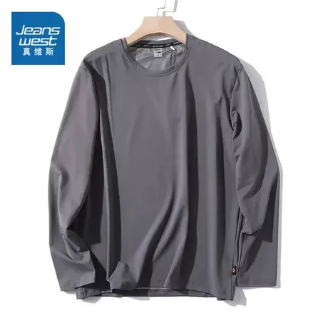 EI真维斯男装弹力纯色圆领上衣 2024春季新款 轻运动风长袖T恤男图片