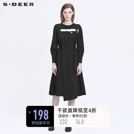 sdeer圣迪奥女春圆领字母拼接收腰不规则连衣裙S22181218图片