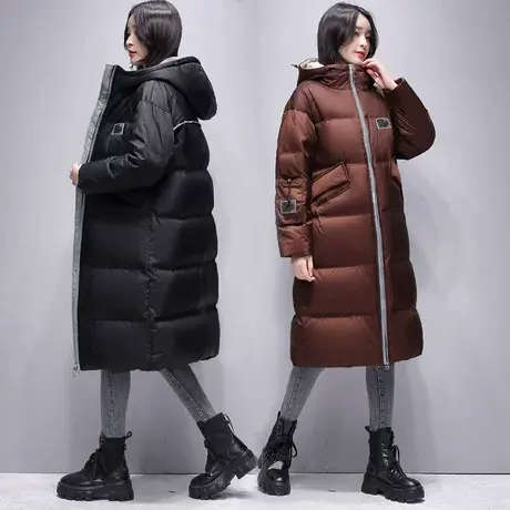 雪中飞羽绒服女2023新款冬季通勤韩版纯色长款过膝白鸭绒加厚外套图片