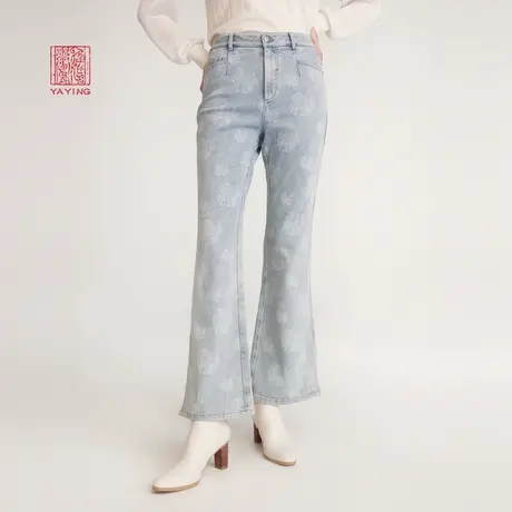 EP雅莹高端系列 牡丹狮纹微喇开叉牛仔裤 2023新款J602A商品大图