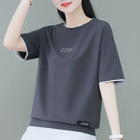 纯棉短袖t恤女夏装2023年新款时尚休闲运动服上衣夏季宽松体恤衫商品大图