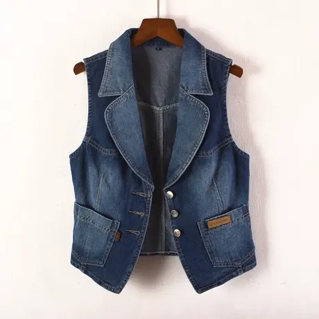 牛仔马甲女短款修身韩版潮新款春秋无袖外套背心西装领大码马夹夏商品大图