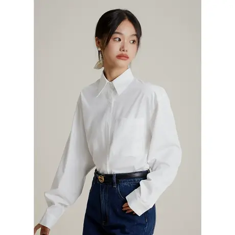 弥古白色衬衫高级感女长袖职业通勤女装秋季新款粉色衬衣内搭上衣图片