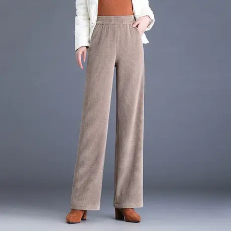 加厚加绒雪尼尔阔腿裤女秋冬2023新款松紧高腰垂感显瘦休闲直筒裤商品大图