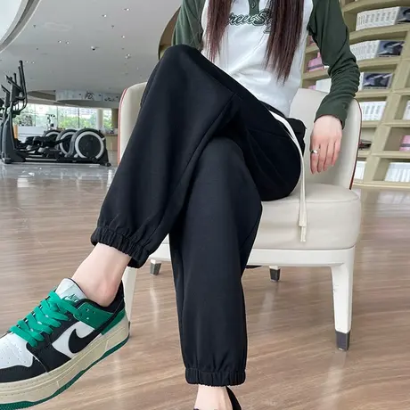 黑色束脚哈伦裤女2023早秋新款高腰显瘦九分萝卜裤百搭休闲运动裤商品大图