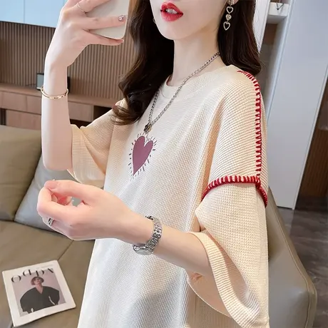 小众设计感短袖t恤女夏季韩版宽松大码女装中长款半袖学生上衣服图片