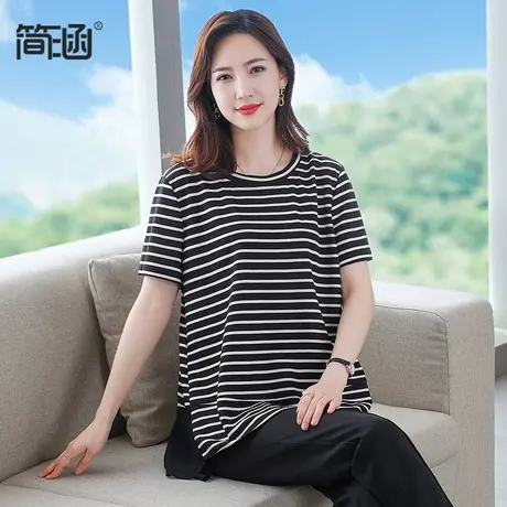 简涵大码女高端轻奢遮肚子夏季短袖T恤胖mm上衣商品大图
