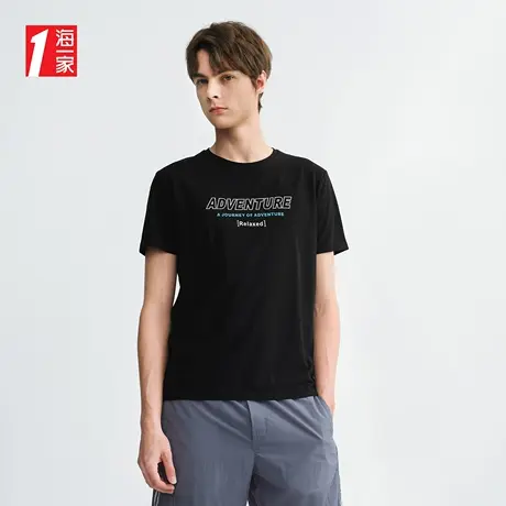 海一家时尚字母印花短T新款青春休闲圆领舒适短袖T恤男商品大图
