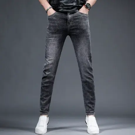 牛仔裤男夏季薄款2023新款潮牌灰色弹力修身小脚男士潮流百搭长裤商品大图