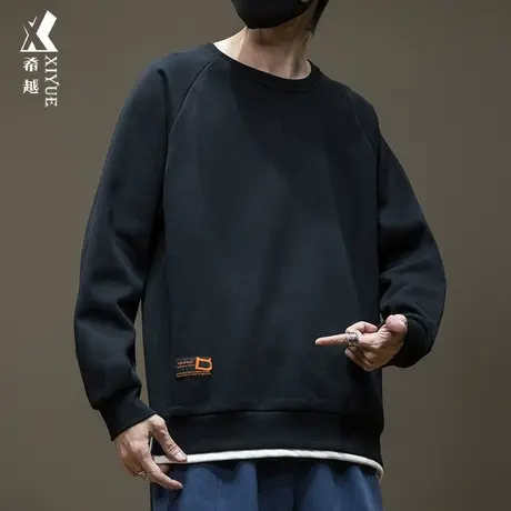 秋冬潮男假两件运动卫衣男秋季新款大码加绒加厚上衣男士插肩长袖商品大图