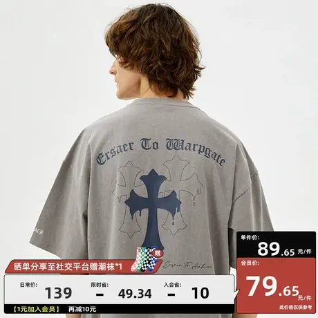 ER哥特风十字架字母短袖男夏季美式街头潮牌情侣装ins宽松半袖T恤商品大图