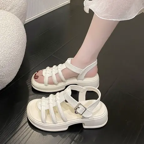 罗马凉鞋女2023年夏季新款时尚百搭复古编织小个子厚底休闲沙滩鞋商品大图