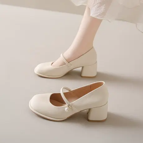 玛丽珍女鞋2023新款夏季时尚百搭法式中粗跟单鞋温柔配裙子高跟鞋商品大图