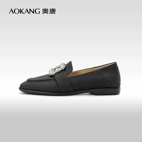 奥康女鞋 春秋款女士真皮单鞋休闲百搭乐福鞋豆豆鞋一脚蹬商品大图