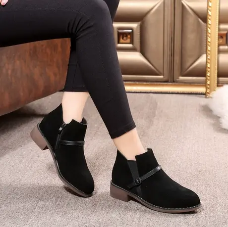 雅森2022新款真皮女鞋切尔西短靴女裸靴方根粗跟英伦风短筒马丁靴图片