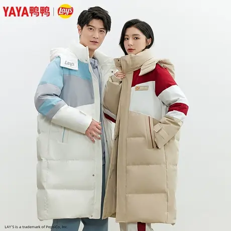鸭鸭乐事联名羽绒服女2023年秋季新品长款连帽情侣时尚保暖外套C图片