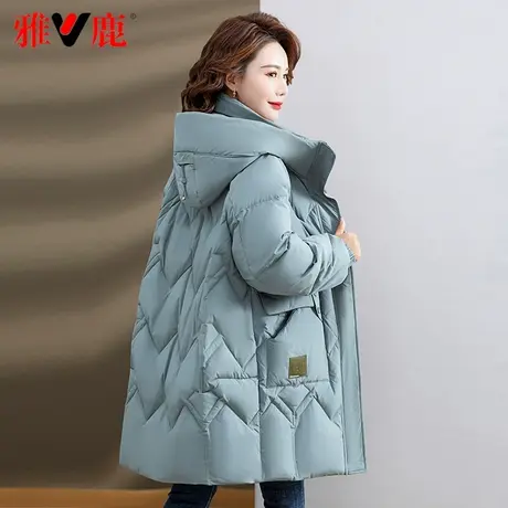 雅鹿官方妈妈装羽绒服女中长款2023新款中老年时尚连帽白鸭绒冬季图片