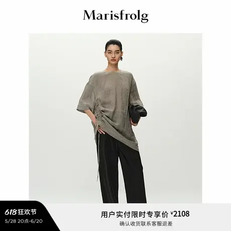 【松弛裤装】Marisfrolg玛丝菲尔2025夏新款黑色缎面弹力褶绉长裤图片