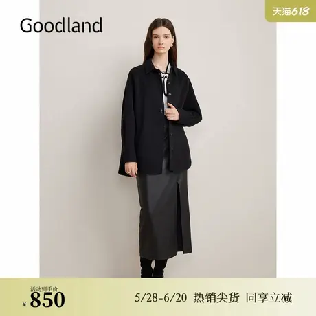 【100美丽诺羊毛】Goodland美地2024冬季新款休闲衬衫式毛呢外套图片