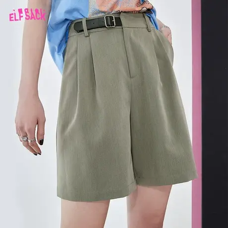 妖精的口袋灰色西装短裤女2023夏季新款高腰宽松直筒显瘦休闲裤子商品大图