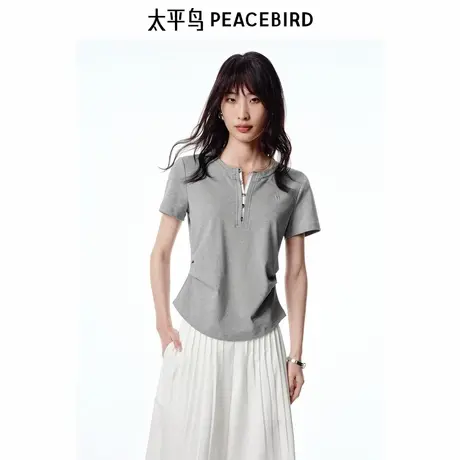 【商场同款】太平鸟女装2025夏季新款亨利领短袖T恤A1CNF2528商品大图