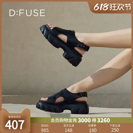 DFuse迪芙斯夏季新款羊皮圆头D字钻厚底运动凉鞋女DF32115356图片